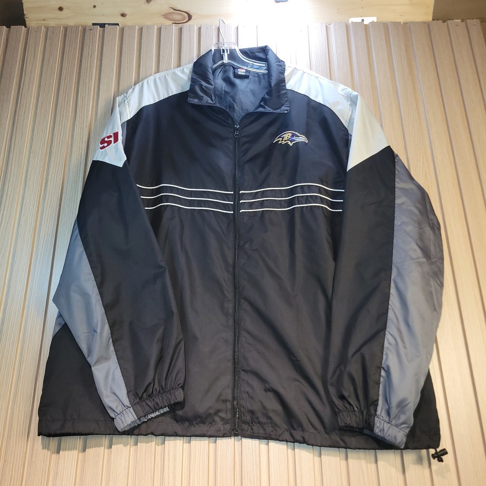 Reebok NFL Baltimore Ravens Windbreaker Jacket Mens XL Black Grey Full Zip SI